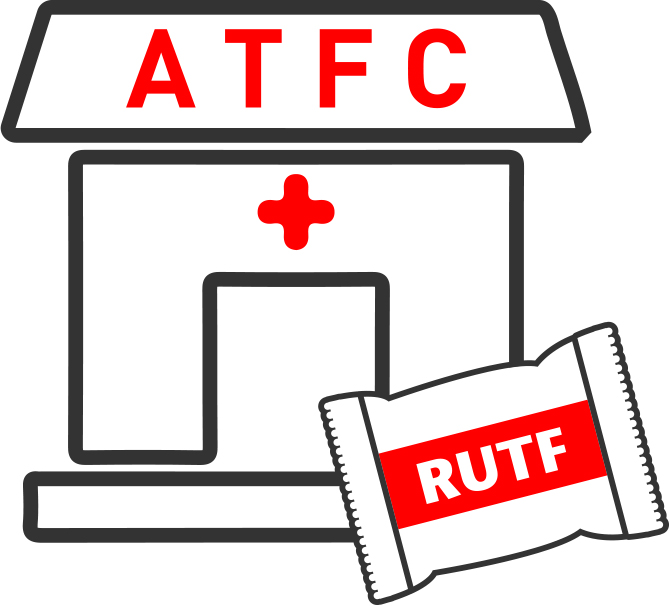 icon graphic of a feeding centre with ready-to-use food package