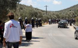 Anti-migrant attack on health facilities outside Moria camp, Lesbos, Greece